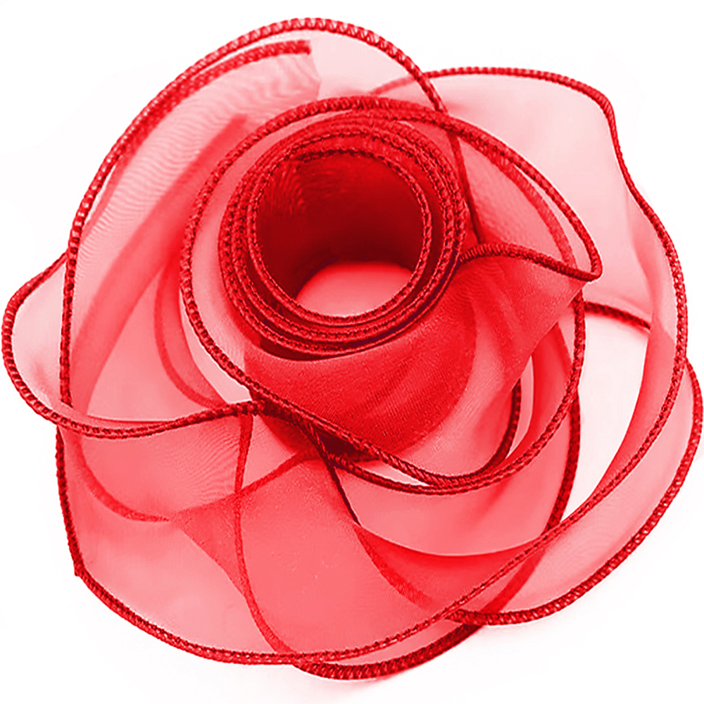 Лента декоративная (4 см*9,14 м) Органза с леской Красный