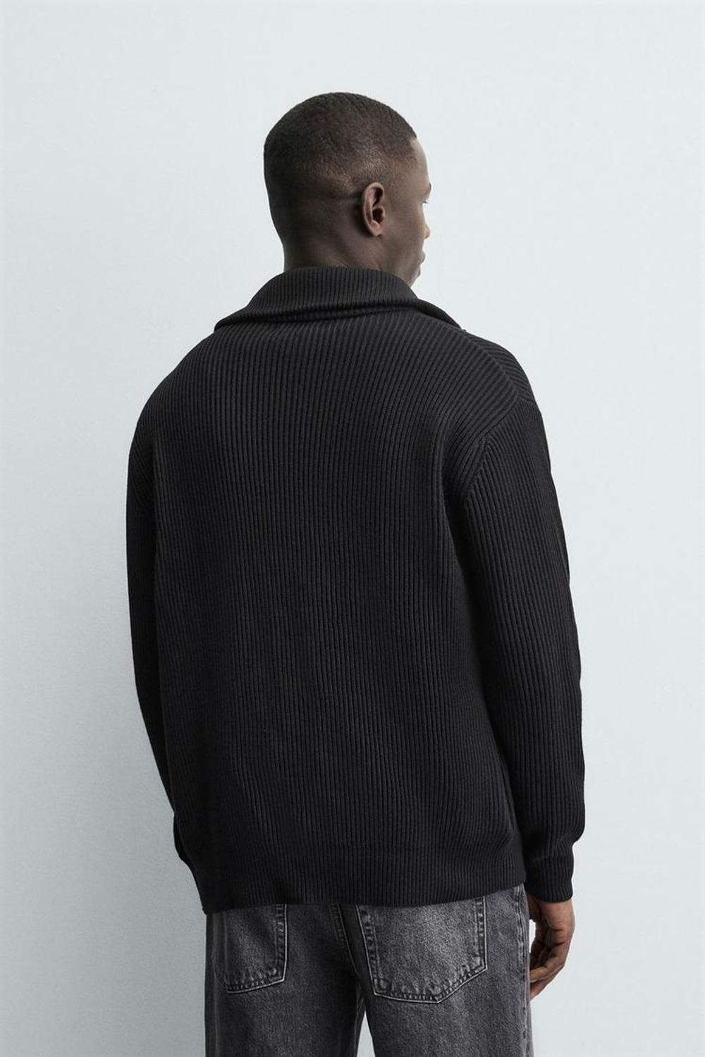 ZARA КАРДИГАН ПЛАТОЧНОЙ ВЯЗКИ С ЗАСТЕЖКОЙ-МОЛНИЕЙ, ЧЕРНЫЙ