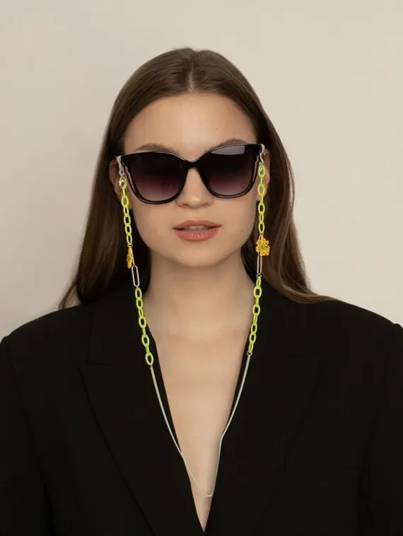 Цепочка для очков &quot;Ромашки&quot; звенья, цвет жёлто-салатовый, 70 см