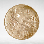 Italy 20 Centesimi 1913 R "Liberty in Flight - Ear of Wheat", VF