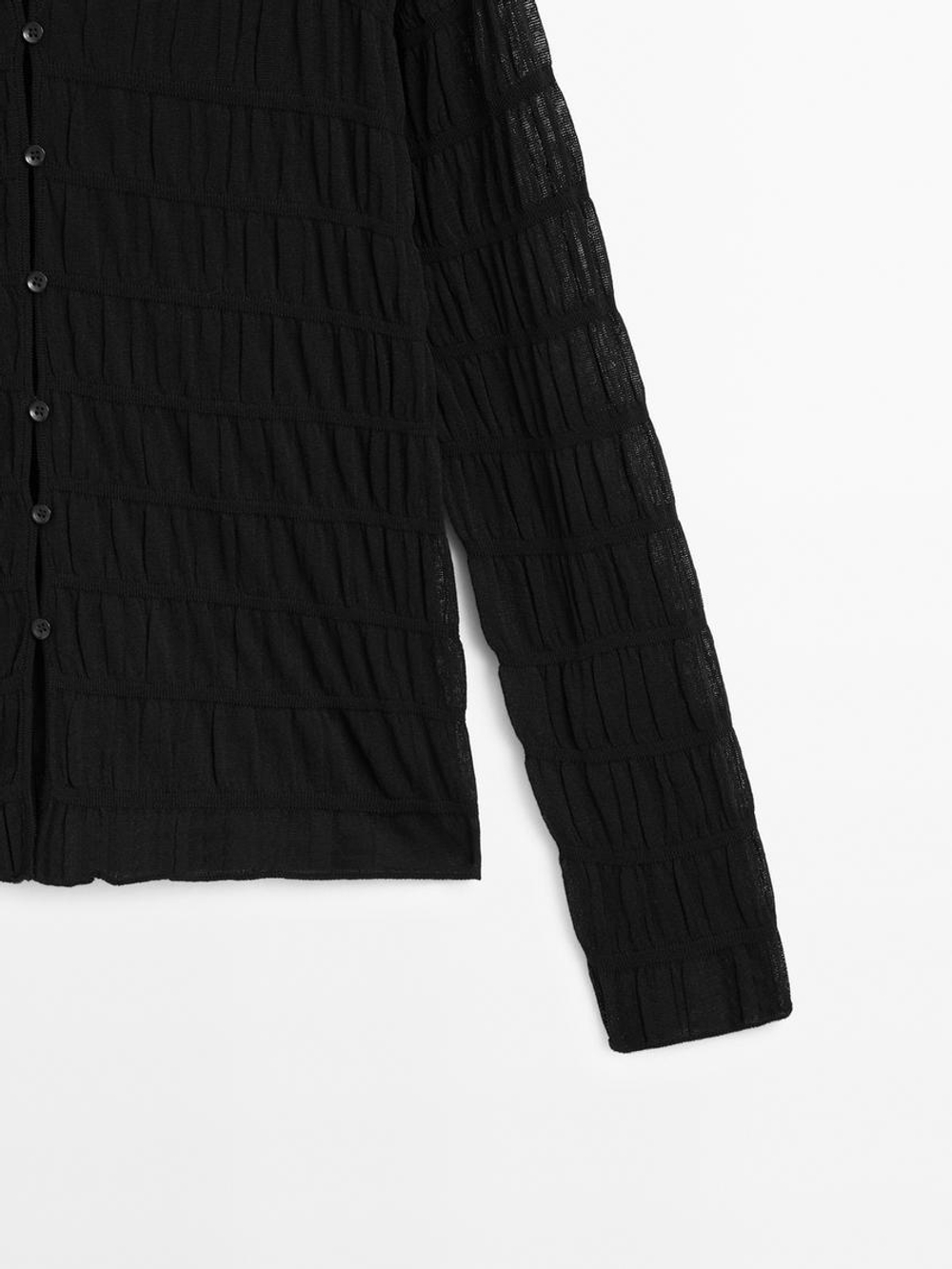 Massimo Dutti Кардиган со сборкой, черный