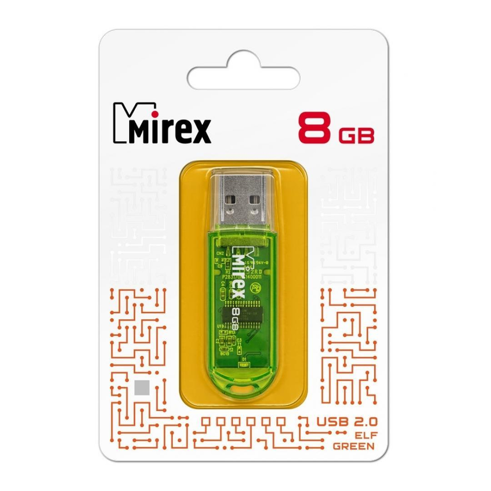 USB Флешка 8GB Mirex ELF, USB 2.0, зеленая