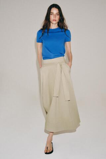 ZARA ФУТБОЛКА INTERLOCK С КОРОТКИМ РУКАВОМ, СИНИЙ ЭЛЕКТРИК