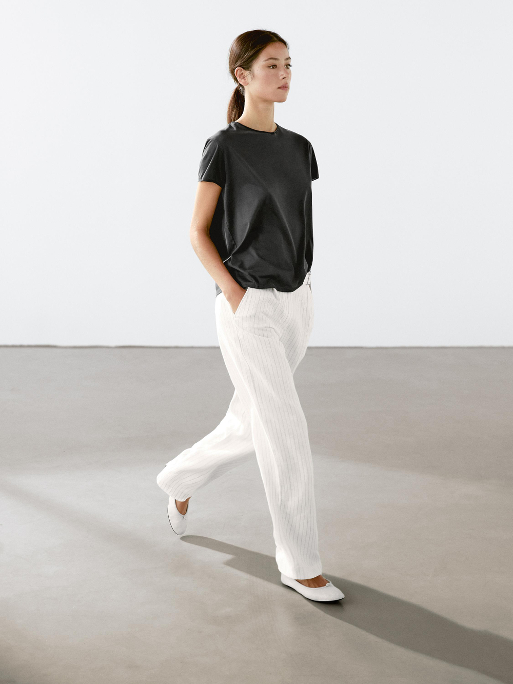 Massimo Dutti Футболка с короткими рукавами из 100% хлопка, свинцовый