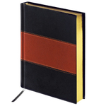 Ежедневник недатированный А5 (138х213 мм) BRAUBERG "Simply", комбинированная гладкая кожа, 160 л., золотой срез, черный/коричевый, 123401