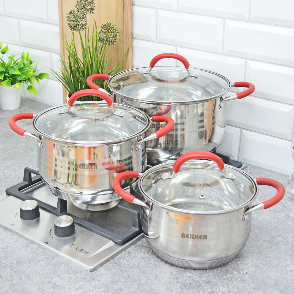 Набор кастрюль 3 предмета (2,9л, 3,9л, 6,5л) нерж BK-1803