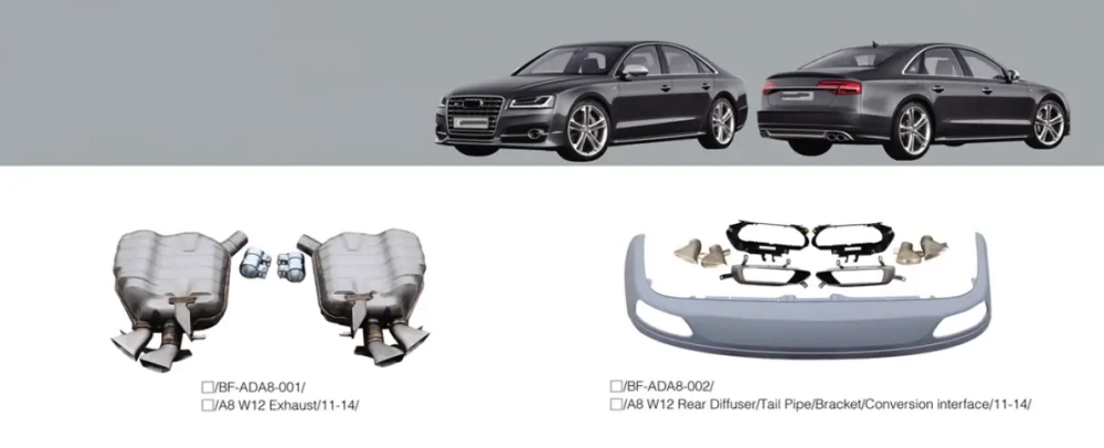 Диффузор заднего бампера c насадками на выхлоп в стиле W12 для AUDI A8 D4 2013 - 2018 Ауди