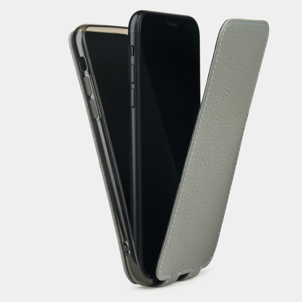 Чехол кожаный для iPhone XS Max серого цвета