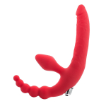 Красный безремневой страпон с вибрацией и анальным отростком ToyFa Black&Red 901401-9