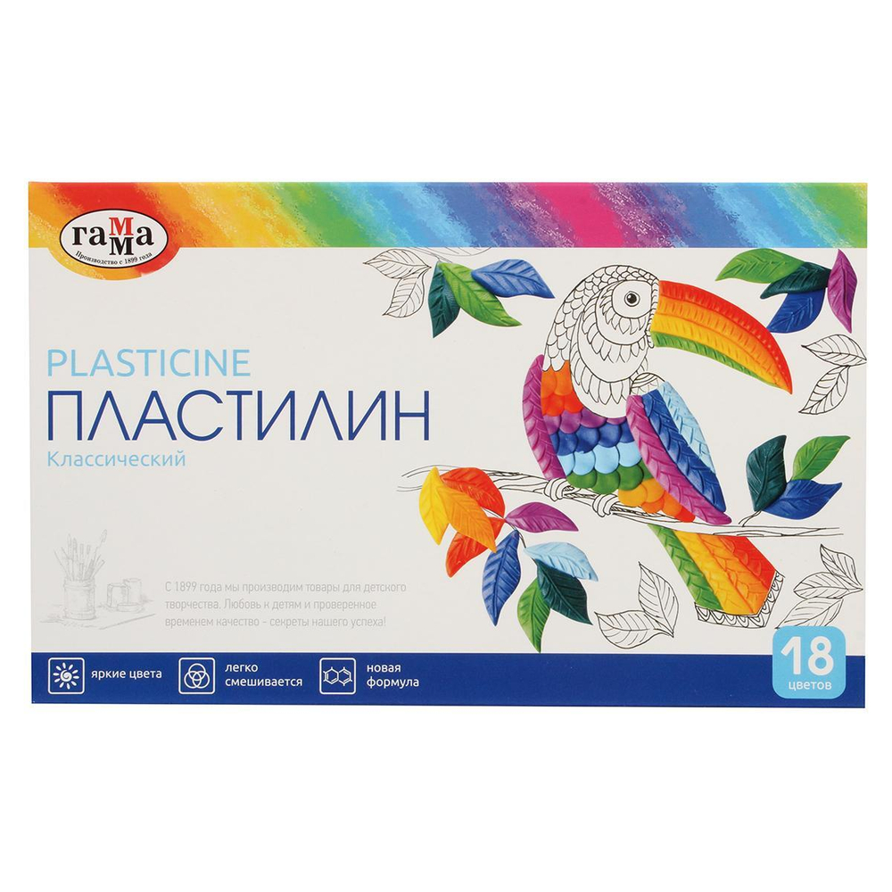 Пластилин "Классический" 18 цветов, 360 гр, со стеком (Гамма)