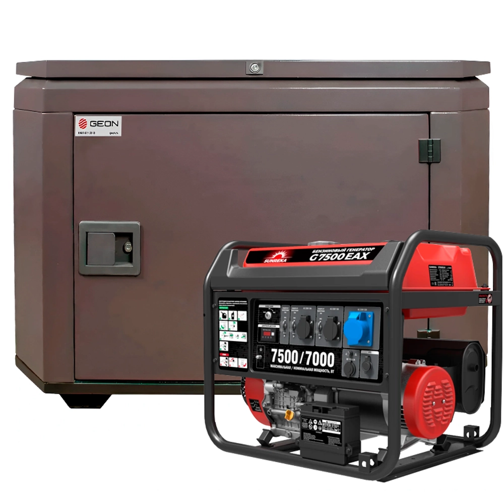 Генератор бензиновый SUNREKA G7500EAX с кожухом Geon 1200 RAL 8019