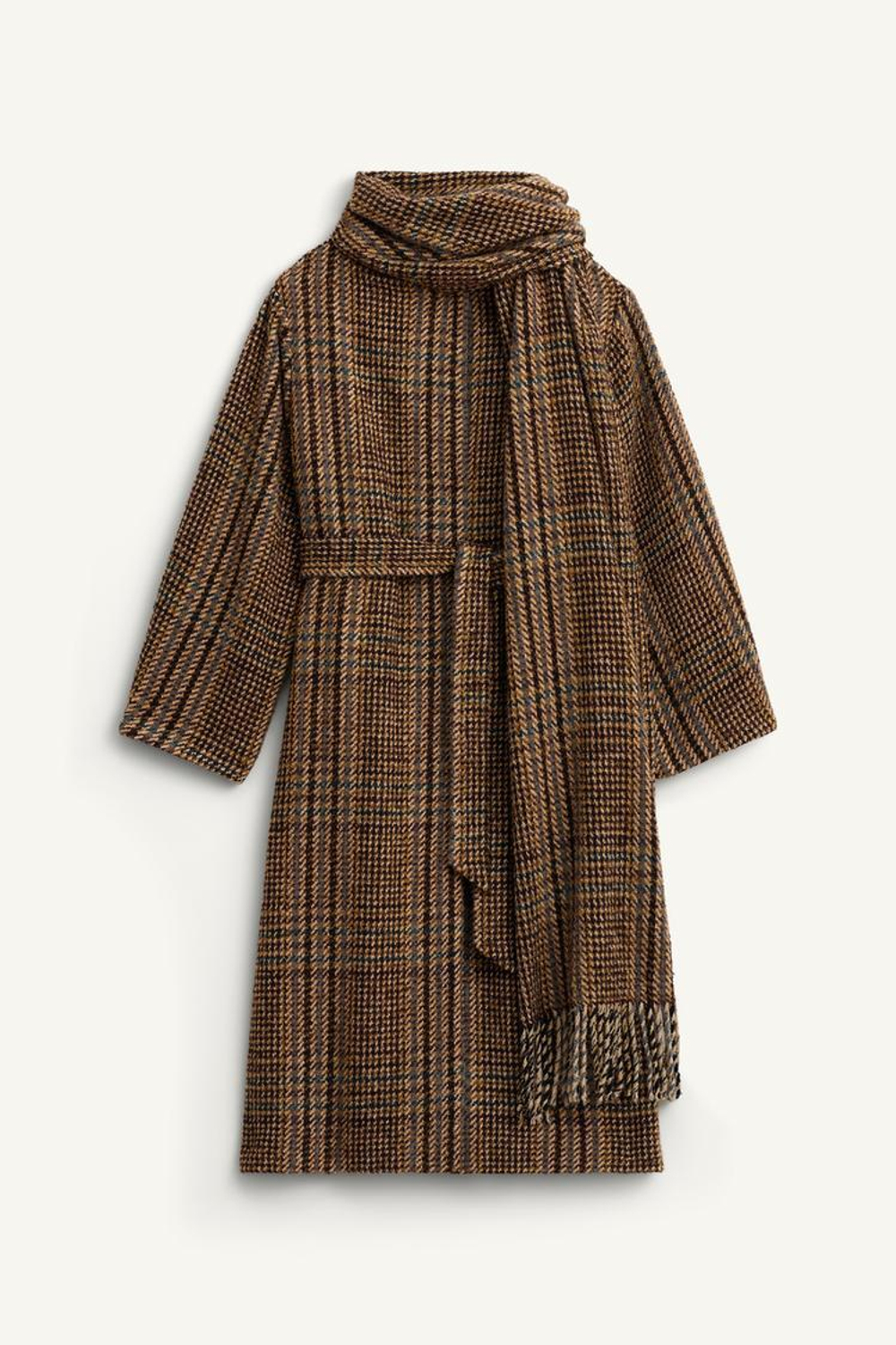 ZARA ПАЛЬТО ИЗ СМЕСОВОЙ ШЕРСТИ, КОРИЧНЕВЫЙ