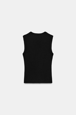 ZARA ХЛОПКОВАЯ ФУТБОЛКА С V-ОБРАЗНЫМ ВЫРЕЗОМ, ЧЕРНЫЙ