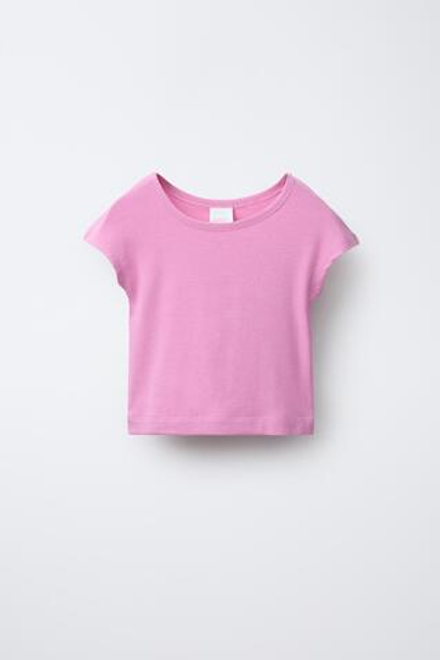 ZARA ФУТБОЛКА ИЗ ХЛОПКА И МОДАЛА, РОЗОВЫЙ