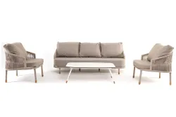 "Верона" лаунж-зона 5-местная плетеная из роупа (веревки), каркас алюминиевый белый, роуп бежевый