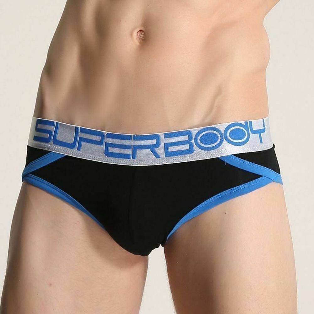 Мужские трусы брифы черные с серебристой резинкой Superbody Black Brief