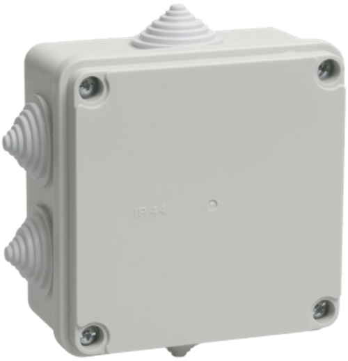 Коробка распаячная КМ41233 для открытой проводки безгалогенная (HF) 100х100х50мм IP44 6 гермовводов