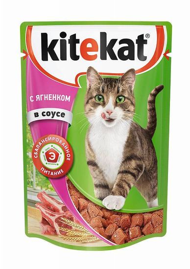Kitekat пауч с ягненком в соусе 85гр
