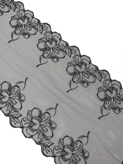 Кружево вышивка на сетке черная неэластичная ширина 20 см