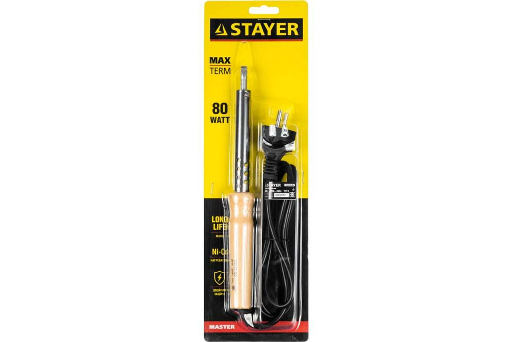 Паяльник Stayer MASTER с деревянной рукояткой и долговечным жалом 80 Вт клин 55310-80