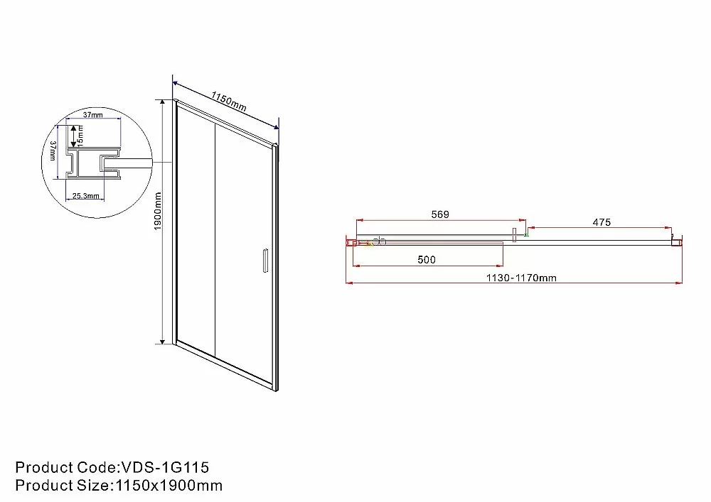 Душевая дверь Vincea Garda VDS-1G115CLGM 115 стекло прозрачное/профиль вороненая сталь