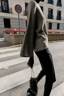 ZARA ВЯЗАНЫЙ СВИТЕР С ПАЙЕТКАМИ, ЗЕЛЕНЫЙ