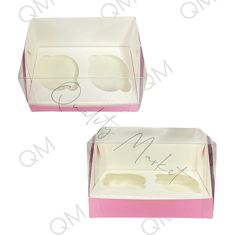 Коробка под капкейки с пластиковой крышкой 160*100*100 мм (2) (розовая матовая), 50шт