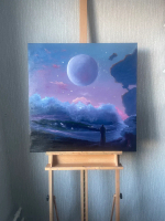 Картина маслом на холсте "Искатель" 75х75 см. Деревянный подрамник. Художник Наталия Осадчук