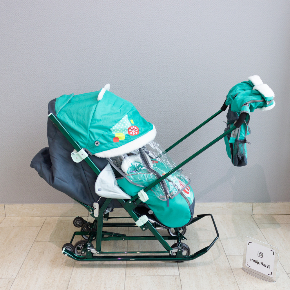 Коляска-санки комбинированная «Ника Детям 7-6» с лисичкой изумрудный (арт. НД7-6/4)