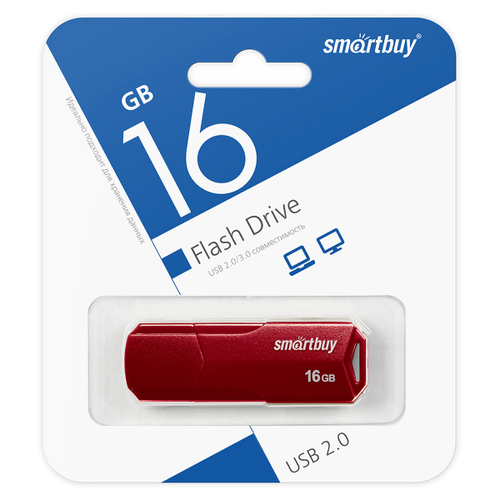 Память "Clue" 16GB, USB 2.0 Flash Drive, бордовый, Smart Buy