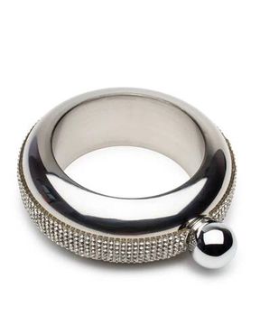 Фляжка , в виде браслета кольца со стразами , серебряная