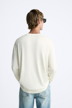 ZARA СВИТЕР ИЗ СМЕСОВОЙ ВИСКОЗЫ, ЖЕЛТОВАТО-БЕЛЫЙ