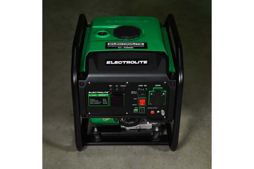Генератор бензиновый инверторный Electrolite EL 4500i 3.3-3.8 кВт, цифровой дисплей, разъемы USB-A и USB-C, режим ECO 6850