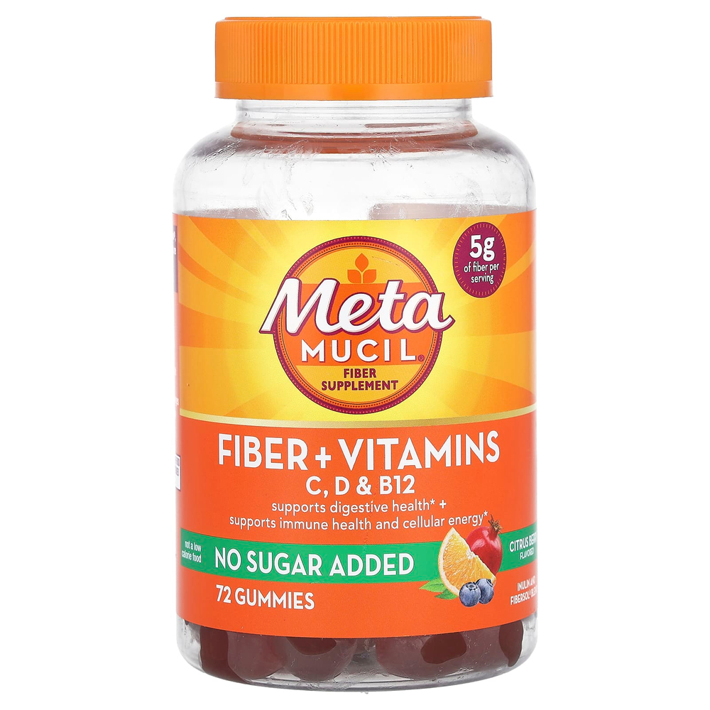 Metamucil, клетчатка и витамины, C, D и B12, цитрусовые, 72 жевательные таблетки