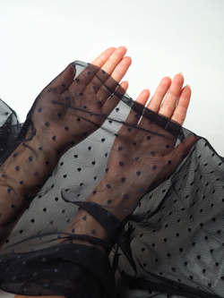 Сетка эластичная иссиня-черная в горошек 5 мм отрезом 75х50 см