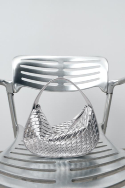 ZARA ПЛЕТЕНАЯ СУМКА, СЕРЕБРИСТЫЙ