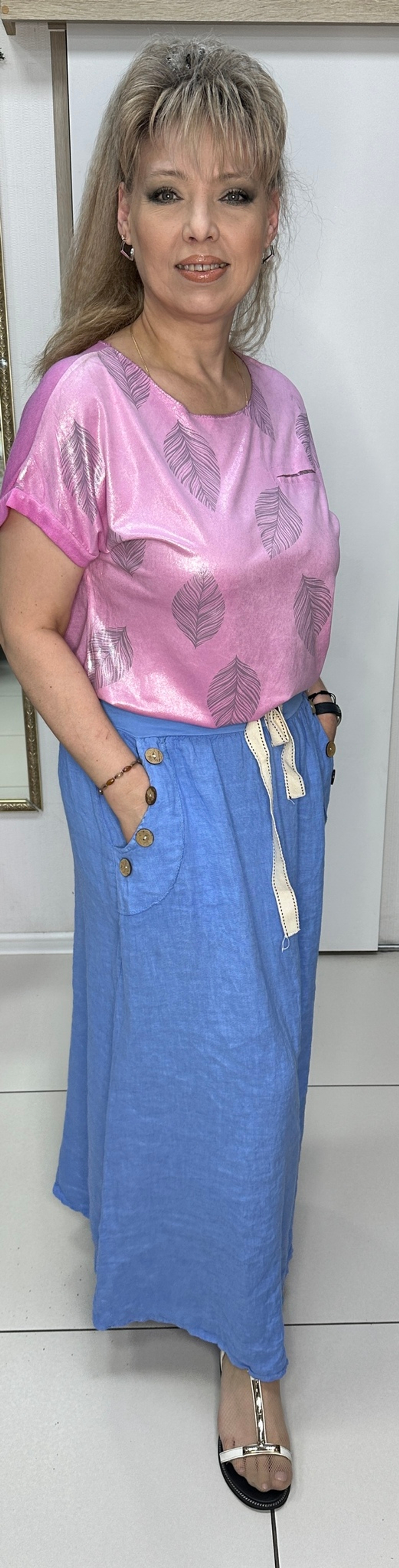 Итальянская льняная юбка с кармашками