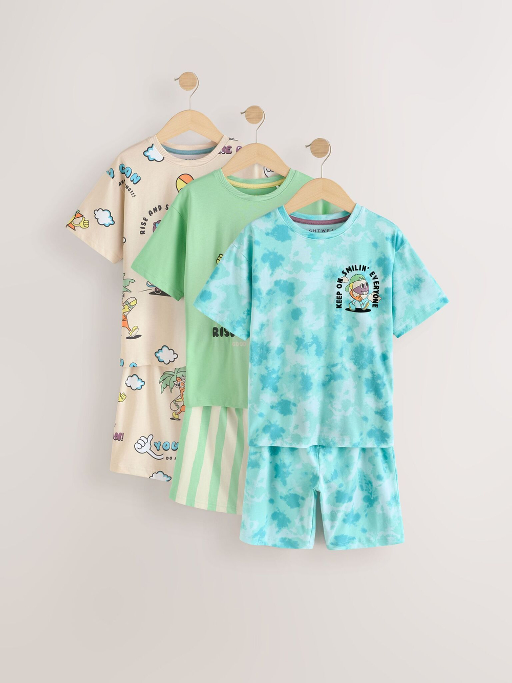 Пижама для мальчика Next AJ0-526, 3 шт., Голубой, Салатовый, Бежевый