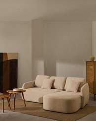 Трехместный диван-кровать Laira 246 см с правым шезлонгом, шенилл цвета экрю