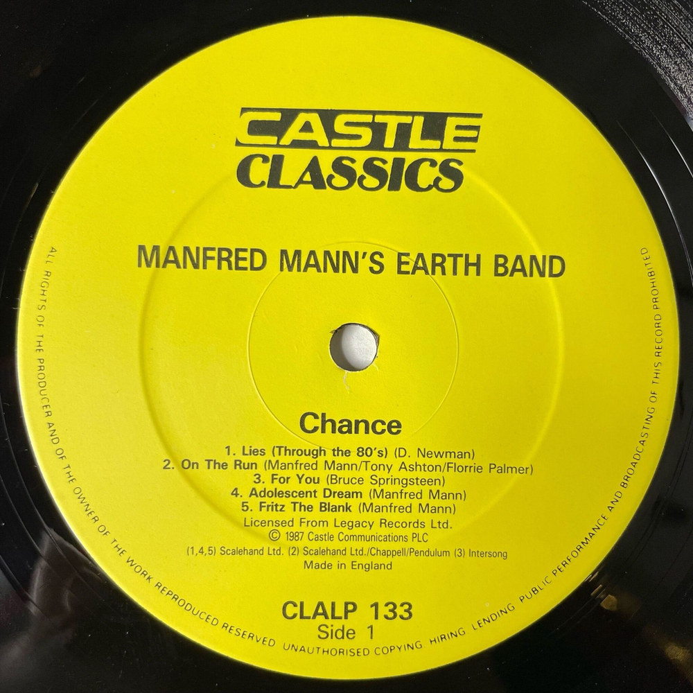 Винтажная виниловая пластинка LP Manfred Mann's Earth Band Chance (UK 1987)