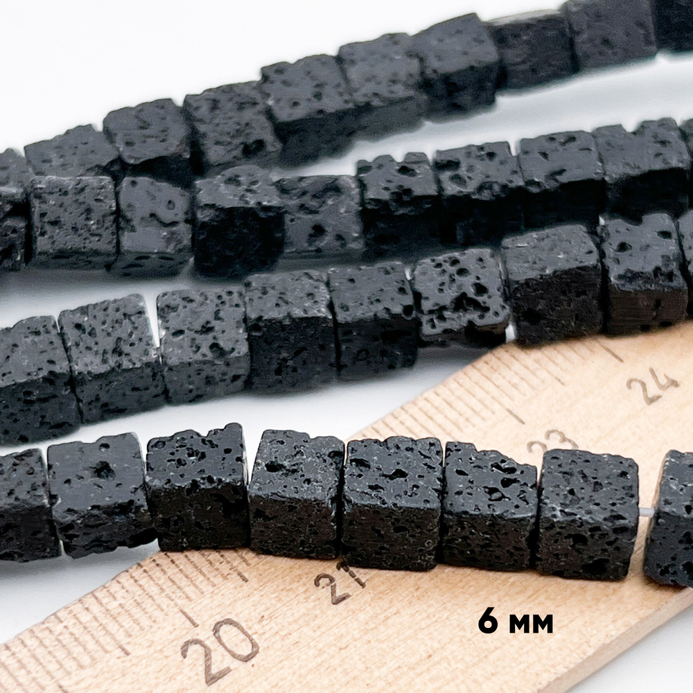 "Лава" бусины, куб, размер около 6,3-6,8 мм, цена за 27-28 шт (1/2 нити)