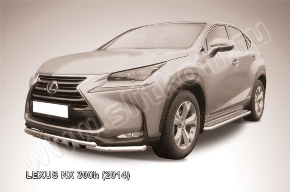 Защита переднего бампера (нержавейка) Lexus NX-300h (2014-2021) d57 с защитой картера (черный)