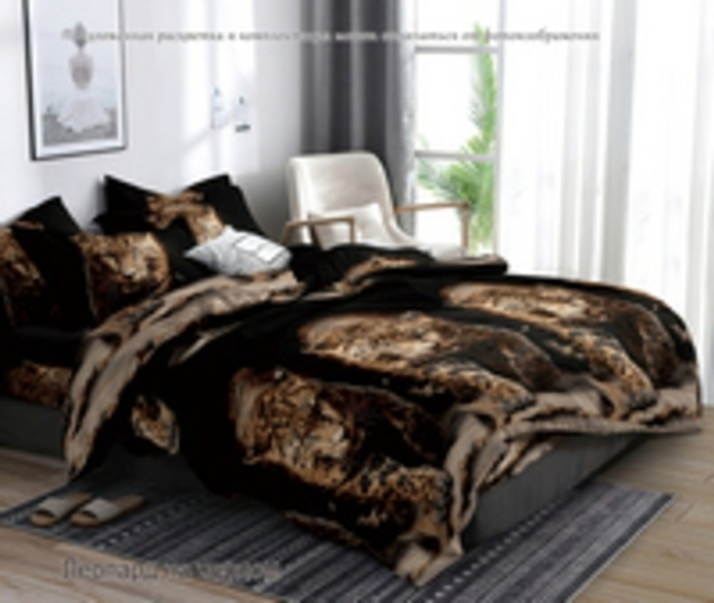 Постельное белье 1,5 полисатин Павлайн Леопард на черном