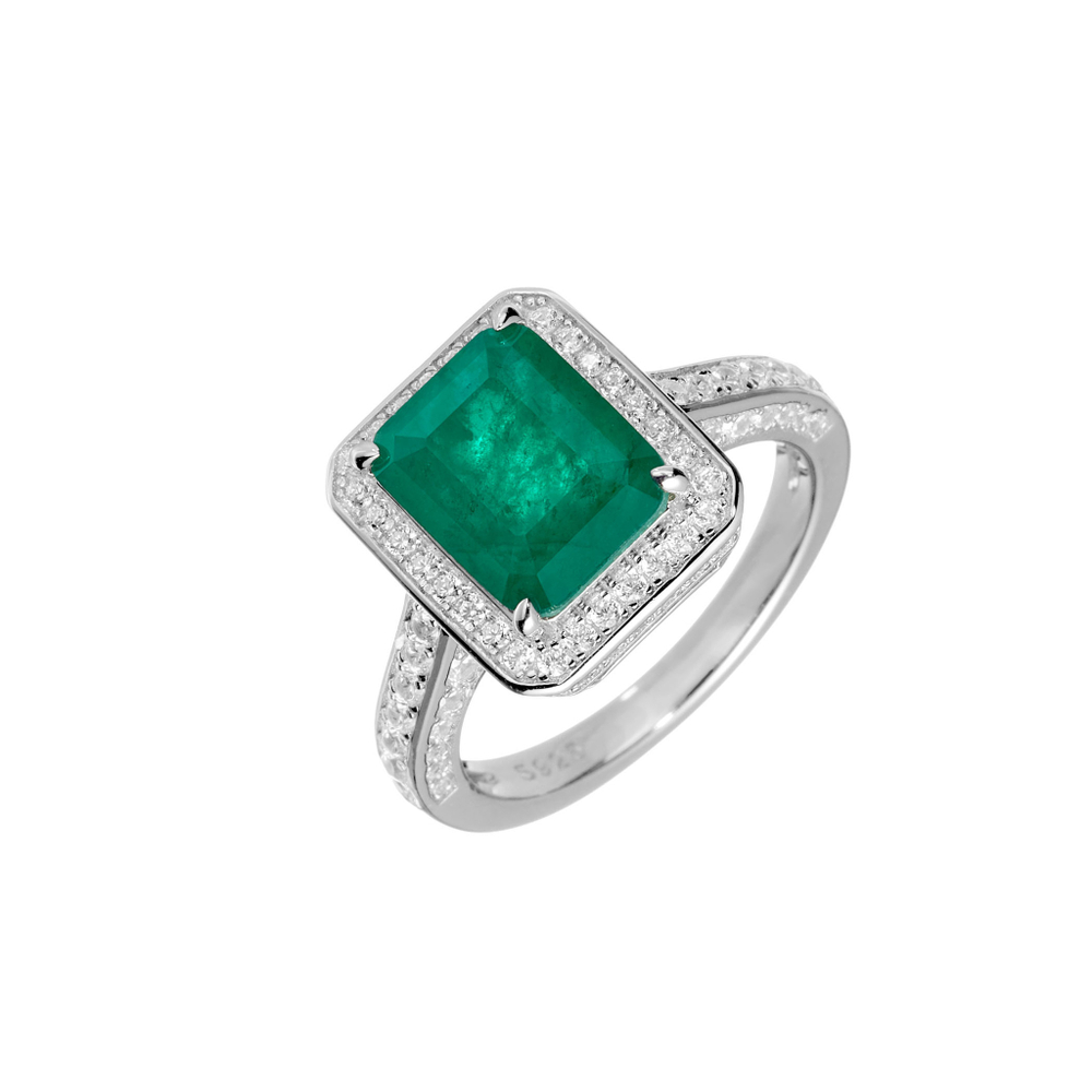 Кольцо-вечернее, серебрение 925, прямоугольный камень, окантовка по периметру