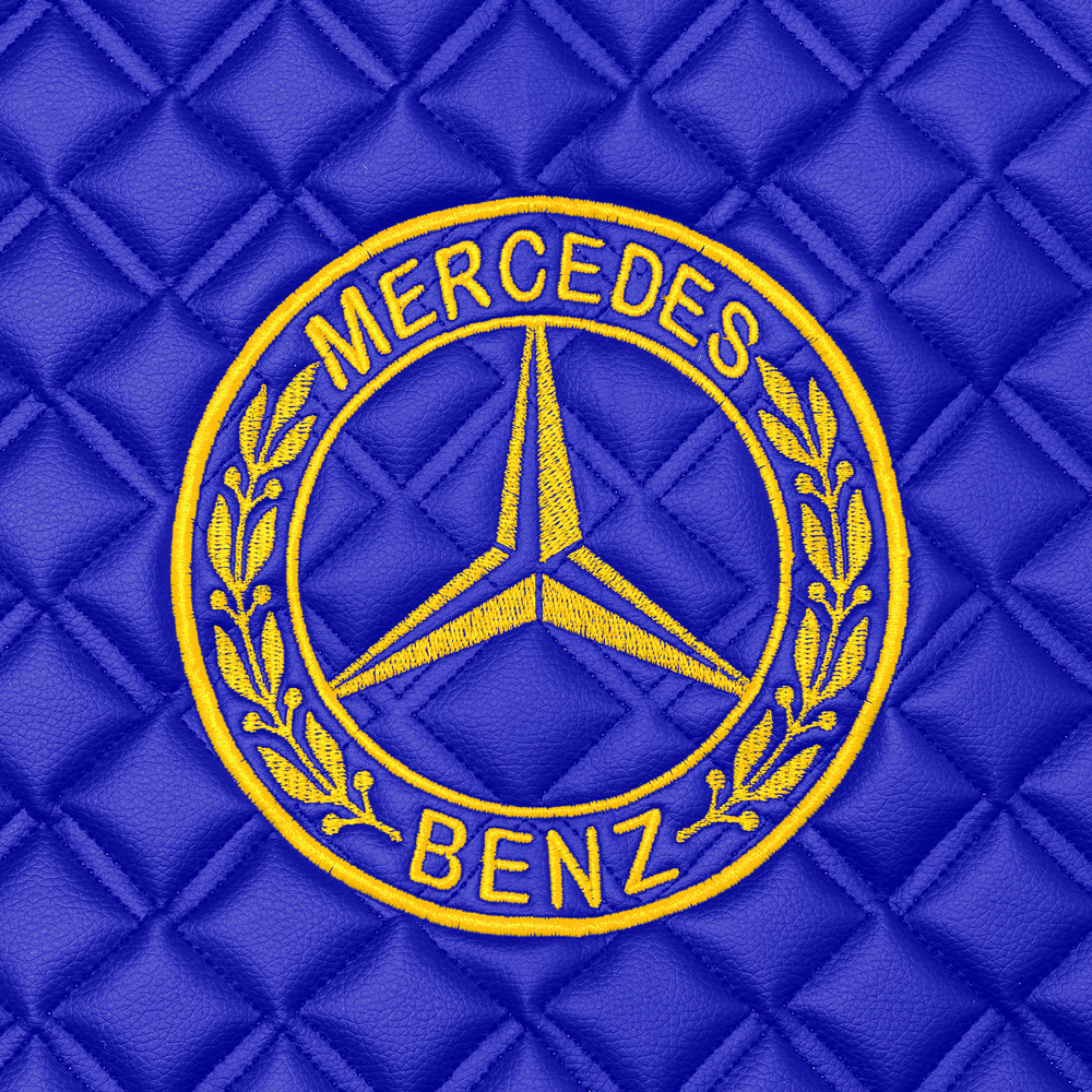 Ковры MERCEDES MP4 ровный пол (экокожа, синий, синий кант, желтая вышивка)