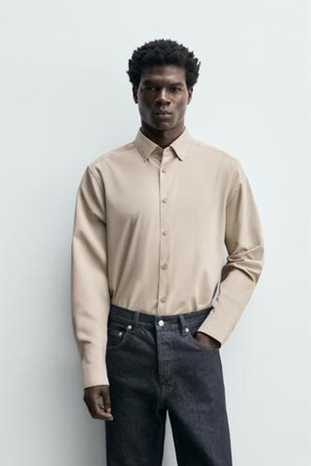 ZARA РУБАШКА ИЗ ЭЛАСТИЧНОЙ ТКАНИ, ПЕСОЧНЫЙ