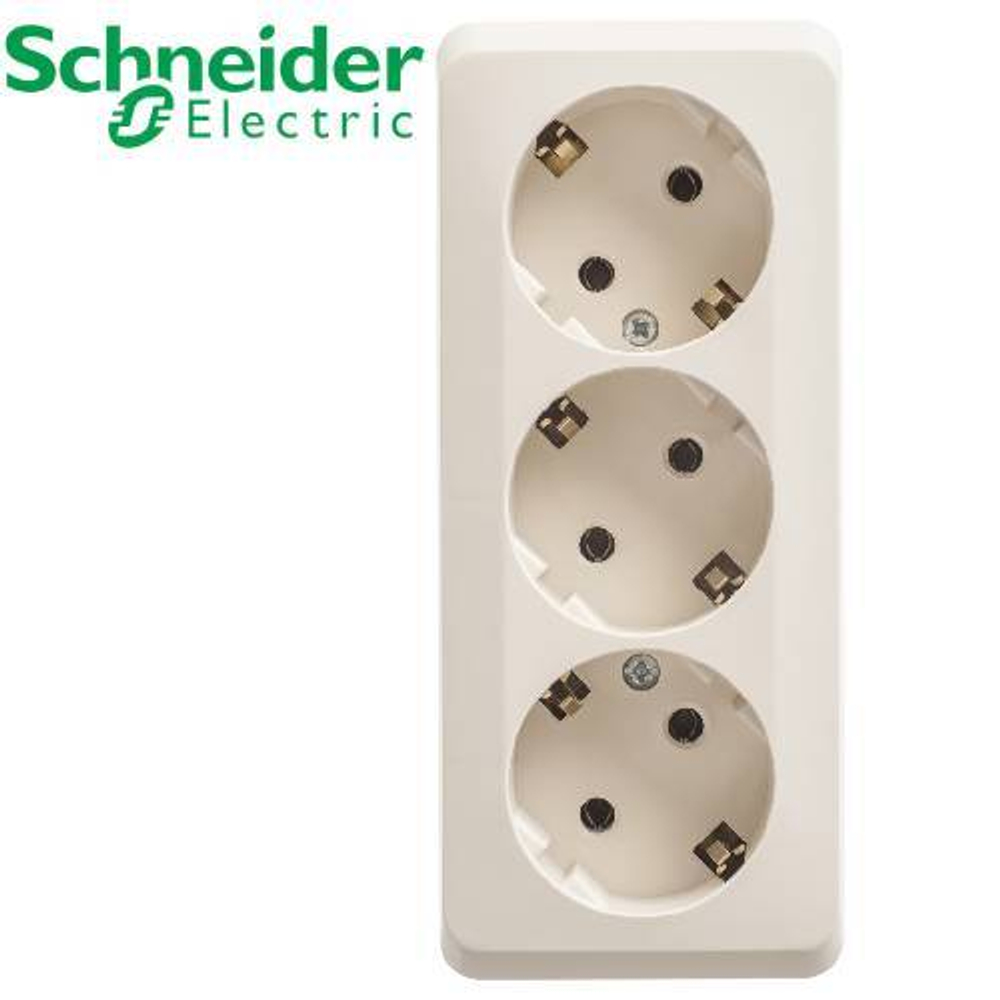 РА16-011К Розетка 3-ая с/з (крем) Этюд Schneider