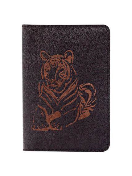 Изображение обложки для паспорта Тигр из кожи черного цвета, в сложенном виде.