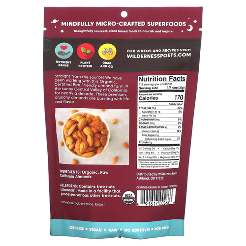 Wilderness Poets, Органический калифорнийский миндаль, 226 г (8 унций)