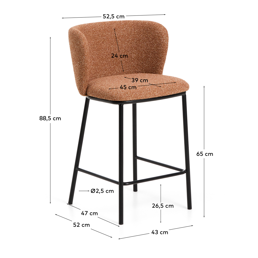 Полубарный стул Ciselia из терракотового шенилла с ножками из черной стали